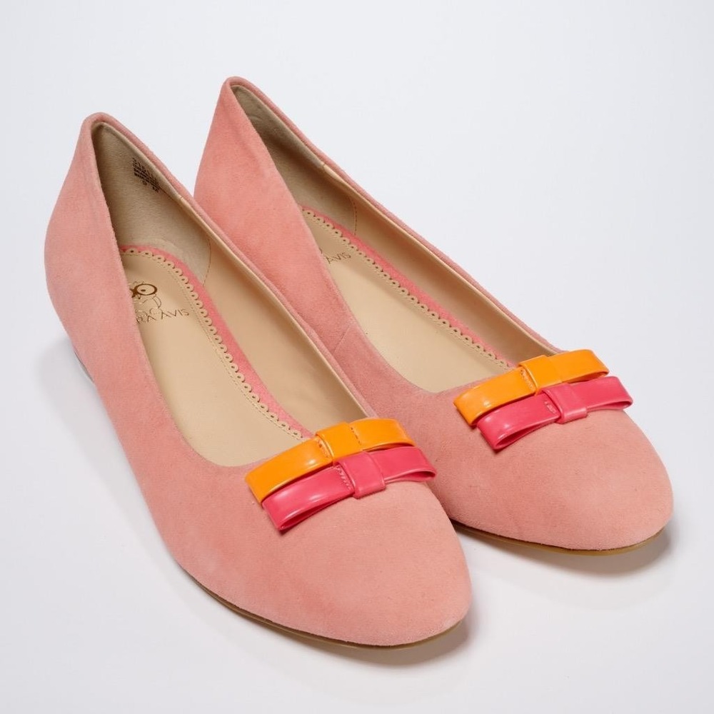 Iris Apfel Rara Avis Coral Suede Flats w/Orange & Hot Pink Bows and Heel 9M NIB